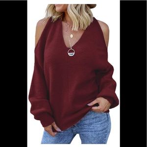Womens Cold Shoulder Sweaters Sexy V Neck